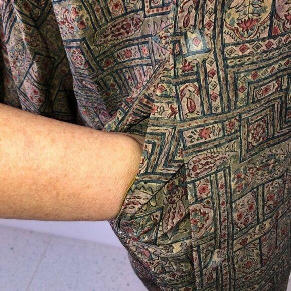 Michiyuki Kimono Womens Vintage Green Lined Cloud Embossed Pattern Hidden Pocket - Picture 7 of 15